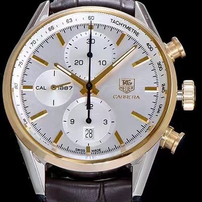 레플리카 [태그호이어] 남성용 까레라 칼리버 1887 크로노그래프 화이트 다이얼 오토매틱 무브먼트 TAG0201  