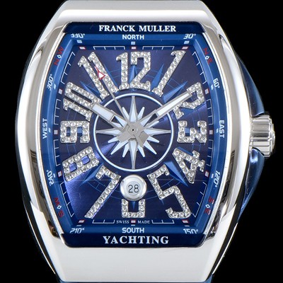 레플리카 [프랭크 뮬러] 남성용 마스터 컴플리케이션 V 45 SC DT YACHTING 5N 뱅가드 요팅!! 다이아몬드 셋팅 인덱스 블루 다이얼 스위스 ETA 2824-A2오토매틱 FRA0455  