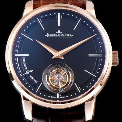 레플리카 [예거르쿨트르] 남성용 마스터 울트라 씬 1313520 미닛 리피터 플라잉 투르비옹 18K 로즈골드 블랙 다이얼 아시안 투어빌론 탑재 무브먼트 JAG0411  