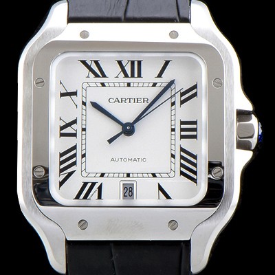 레플리카 [까르띠에] 남성용 산토스 드 까르띠 WSSA0009 라지 모델-데이트 정품 동일 사이즈 실버 마감 오팔린 다이얼 오토매틱 무브먼트 CAR4000  