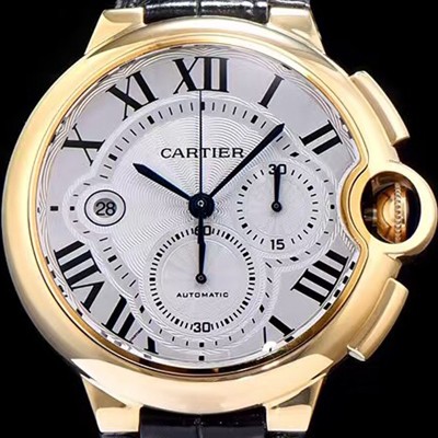 레플리카 [까르띠에] 남성용 발롱블루 드 까르띠에 W6920007 18k 옐로골드 화이트 텍스쳐드 다이얼 크로노그래프 오토매틱 무브먼트 CAR0110  