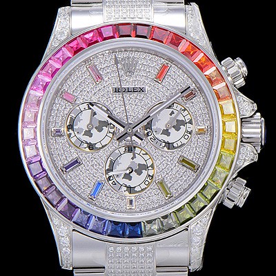 레플리카 [로렉스]남성용 데이토나 오이스터 라인보우 와치 보석/큐빅 세팅 4130타입 무브튜닝 40mm 블랙 다이얼 ROL27036  