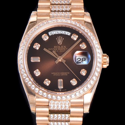 레플리카 [로렉스] 남성용 데이데이트 오토매틱 Cal.3235타입 36mm 금장시계 로즈골드 올금 다이아베젤부착 메탈줄 브라운다이얼 rol37581  