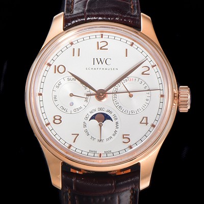 레플리카 [아이더블유씨] 남성용 포르투기즈 IW344202 퍼페추얼 캘린더 문페이즈 오토매틱 42mm Cal.82650 타입 18K 로즈골드 가죽줄 화이트다이얼   iwc25810  