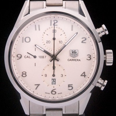 레플리카 [태그호이어] 남성용 까레라 칼리버 1887 크로노그래프 화이트 다이얼 7750 오토매틱 TAG4204  