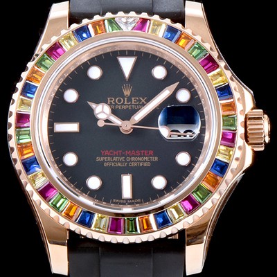레플리카 [로렉스] 남성용 NEW ARRIVAL!! 요트마스터 116695SATS 레인보우 바게크 컷 세팅 베젤 블랙 다이얼 오이스터 플렉스 스위스 3135오토매틱 무브먼트 ROL0034  