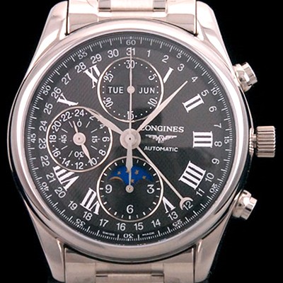 레플리카 [론진] 남성용 워치메이킹 트래디션!! 마스터 컬렉션 L2.673.4.51.7 문페이즈 크로노그래프 베스트 모델 블랙 발리콘 다이얼 오토매틱 무브먼트 LON0403  