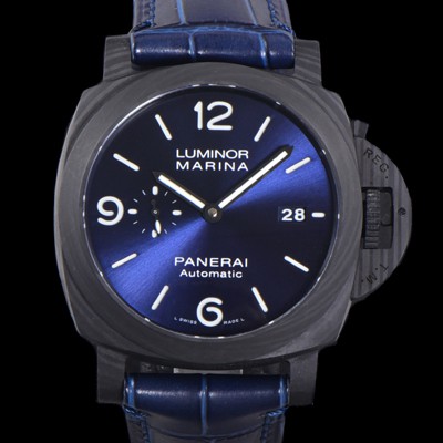 레플리카 [파네라이] 루미노르 마리나 카보테크 PAM 01664 오토매틱 ETA7750-2 타입 블루다이얼 블랙 카본 + 블루판 UP!! 가죽밴드 pan8260  