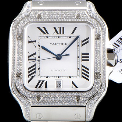레플리카 [까르띠에] 남성용 산토스 100 베스트 에디션 WJSA0006 쥬얼 다이아몬드 셋팅 베젤 실버 다이얼 오토매틱 무브먼트 CAR4411  