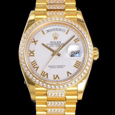 레플리카 [로렉스] 남성용 데이데이트 오토매틱 Cal.3235타입 36mm 금장시계 옐루골드 올금 다이아베젤부착 메탈줄 화이트 자게다이얼 rol64538  