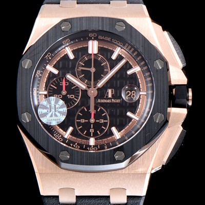 레플리카 [오데마피게] 남성용 NEW MOVT UP!! 로얄오크 오프쇼어 26401RO.OO.A002CA.02 18K 로즈골드 블랙 세라믹 베젤 크로노그래프 블랙 와플 다이얼 오토매틱 무브먼트 AUD0200  