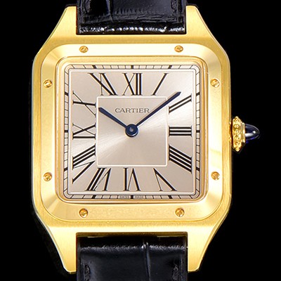 레플리카 [까르띠에]남여공용 산토스 두몽트 쿼츠 커플시계 18K 옐루골드 38미리 43미리/38미리 M/S 실버다이얼 CAR70866  