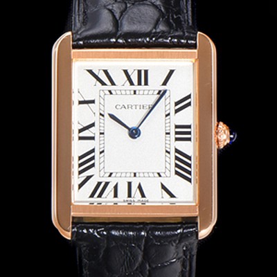 레플리카 [까르띠에] 남성용 신상 탱크 WSTA0028 화이트 다이얼 34.8mm 로즈골드 커플용 악어가죽 쿼츠 무브먼트 CAR01580  