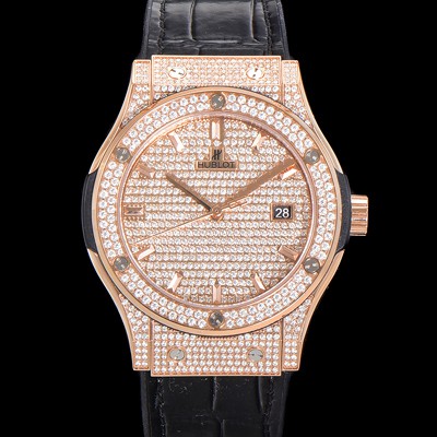 레플리카 [휴블렛] 남성용 클래식 퓨전 565.OX.9010.LR.1704 다이아몬드 셋팅 큐빅/보석 다이얼 18K로즈골드 42미리 오토매틱 2892 타입 가죽/우레탄 믹스밴드 hub2127  