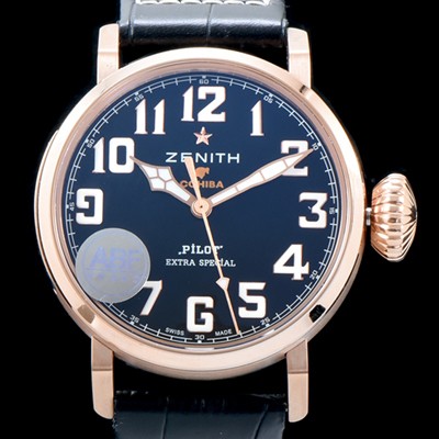 레플리카 [제니스] 남성용 파일럿 타입20 18.2430.679/27.C721 코이바 스페셜!! 고급스러운 18K 로즈골드 케이스 블랙 다이얼 오토매틱 무브먼트 ZEN4201  