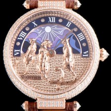 레플리카 [까르띠에] 남성용 레브 드 팬더 HPI00930 18K 로즈골드 하이 쥬얼 세팅 픽첼 다이얼 스위스 쿼츠 무브먼 CAR0010  