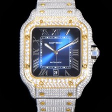 레플리카 [까르띠에] 남성용 산토스 쥬얼 다이아몬드 셋팅 베젤 40mm 네이비 다이얼 오토매틱 무브먼트 CAR46583  