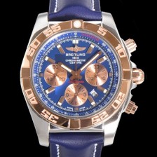 레플리카 [브라이틀링] 남성용 원드라이더 크로노맷 오토매틱 ETA-7750 기계식 44mm 18K 로즈골드 가죽줄 블루다이얼 bre1531  