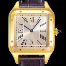 레플리카 [까르띠에]남여공용 산토스 두몽트 쿼츠 커플시계 18K 옐루골드 38미리 43미리/38미리 M/S 실버다이얼 CAR50473  