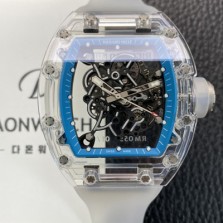 레플리카 [리차드밀레] 남성용 RM055 트랜스파랜트 50mm 미네랄 크리스탈 기계식 수동형 무브먼트 블루 스켈레톤 다이얼 ric0328  