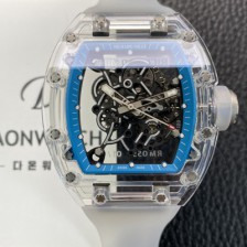 레플리카 [리차드밀레] 남성용 RM055 트랜스파랜트 50mm 미네랄 크리스탈 기계식 수동형 무브먼트 블루 스켈레톤 다이얼 ric0328  