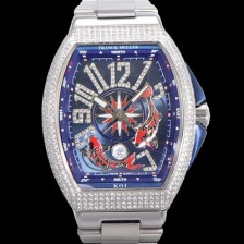 레플리카 [프랭크뮬러] 남성용 1:1수제공정 풀 다이아셋팅 뱅가드 오토매틱 ETA2824 타입 45mm 메탈줄 블루다이얼 fra6062  