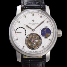 레플리카 [바쉐런콘스탄틴] 남성용 트레디셔널 투어빌론 오토매틱 문페이즈 44mm 가죽줄 화이트다이얼 vac07216  