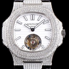 레플리카 [파텍필립] 남성용 노틸러스 뚜르비옹 최상급쥬얼 다이아몬드 풀 세팅 케이스 화이트 텍스쳐 다이얼 아시안 투어빌론 탑재 PAT0104  