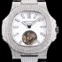 레플리카 [파텍필립] 남성용 노틸러스 뚜르비옹 최상급쥬얼 다이아몬드 풀 세팅 케이스 화이트 텍스쳐 다이얼 아시안 투어빌론 탑재 PAT0104  