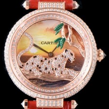 레플리카 [까르띠에] 남성용 팬더 오 끌레르 드 륀 드 까르띠에 HPI00712 18K 로즈골드 하이 쥬얼 세팅 픽첼 다이얼 스위스 쿼츠 무브먼 CAR0011  