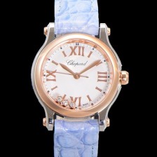 레플리카 [쇼파드] 여성용 해피스포츠 다이아몬드 쿼츠 오리지널 ETA956.102 타입 스몰30mm 레이디스 금장시계  가죽줄 화이트다이얼 cho8240  