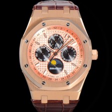 레플리카 [오데마피게] 남성용 로얄오크 퍼펙츄얼 캘린더 41mm 오토매틱 T5134 타입 18K로즈골드 가죽줄 골드다이얼  aud5119  