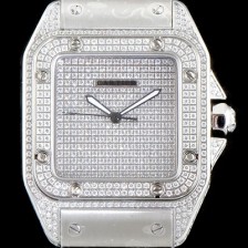 레플리카 [까르띠에] 남성용 산토스 100 베스트 에디션 W20073X8 미듐 모델 화이트 골드 풀다이아몬드 셋팅 오토매틱 무브먼트 CAR4010  