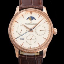 레플리카 [예거르꿀뜨르] 남성용 마스터 울트라 퍼페추얼 캘린더 18K 로즈골드 오토매틱 MC868 타입 39mm 가죽줄 다이아몬드베젤 문페이즈 아이보리다이얼 jag20778  