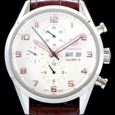 레플리카 [태그호이어] 남성용 까레라 칼리버 16 오토매틱 크로노그래프Day-Date 화이트 다이얼 TAG0100  