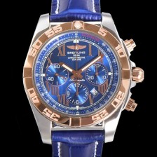 레플리카 [브라이틀링] 남성용 원드라이더 크로노맷 오토매틱 ETA-7750 기계식 44mm 18K 로즈골드 가죽줄 블루다이얼 bre1915  