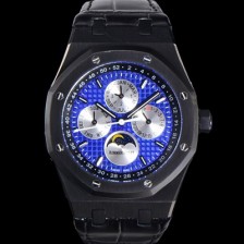 레플리카 [오데마피게] 남성용 로얄오크 퍼펙츄얼 캘린더 41mm 오토매틱 T5134 타입 PVD블랙 무광 코팅 가죽줄 블루다이얼  aud5192  