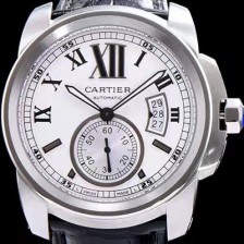 레플리카 [까르띠에] 남성용 칼리브드 까르띠에 화이트 다이얼 블랙 레더 스트랩 오토매틱 무브먼트 CAR0018  