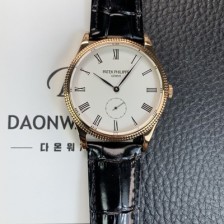 레플리카 [파텍필립] 남성용 칼라트라바 18K 로즈골드 가죽줄 39mm 오토매틱 324 타입 화이트 다이얼 pat2248  