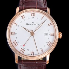 레플리카 [블랑팡] 남성용 빌레레 GMT 오토매틱 5A50타입 40mm 금장 로즈골드 가죽줄 화이트다이얼   vac04571  