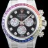 레플리카 [로렉스] 남성용 904L스틸 업!! 데이토나 116599 레인보우 무지개 컬러 바게크 컷 사파이어 36개 세팅 베젤 블랙 다이얼 오이스터 브레이슬릿 7750B-2 오토매틱 무브먼트 ROL0050  