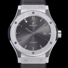 레플리카 [휴블렛] 남성용 클래식 퓨전 45미리 오토매틱 9015 타입 가죽/러버 믹스 그레이다이얼 HUB73512  