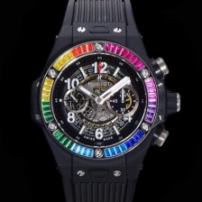 레플리카 [휴블렛] 남성용 빅뱅 유니코 45mm 오토매틱 HUB1280 타입  PVD재잴 다이아몬드 베젤 러버줄 스켈래톤 다이얼  hub1952  