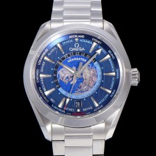 레플리카 [오메가] 남성용 씨마스터 220.10.43.22.03.001 아쿠아테라 150미터 GMT 오토매틱 월드타이머 43미리 메탈줄 블루다이얼 OMG23495  