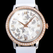레플리카 [오메가] 여성용 드빌 프레스티지 32.7미리 쿼츠 금장 보석/큐빅 셋팅 4061타입 레이디 소가죽줄 화이트다이얼 OMG79446  