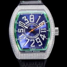 레플리카 [프랭크뮬러] 남성용 뱅가드 오토매틱 CZ02타입 44미리 보석/큐빅 셋팅 가죽줄/스트랩 블루다이얼 FRA73741  