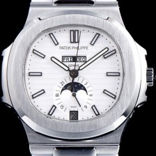 레플리카 [파텝필립] 남성용 파텍필립 신형 노틸러스 데이데이트 문페이즈 화이트 텍스쳐드 다이얼 기계식 자동형 무브먼트 PAT0130  