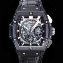 레플리카 [휴블렛] 남성용 스피릿 빅뱅 마스터피스 크로노그래프 Hub4700타입 45mm PVD코팅 가죽줄 스켈래톤다이얼 hub3251  