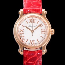 레플리카 [쇼파드] 여성용 해피스포츠 다이아몬드 쿼츠 오리지널 ETA956.102 타입 스몰30mm 레이디스 금장시계  가죽줄 화이트다이얼 cho8420  