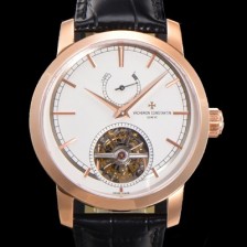 레플리카 [바쉐런콘스탄틴] 남성용 트레디셔널 투어빌론 자동형  18K 로즈골드 42mm 가죽줄 화이트다이얼 vac64750  